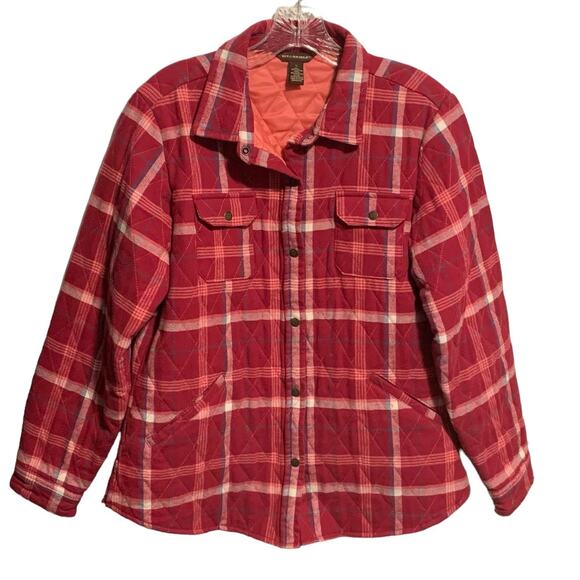 BIT & BRIDLE L Quilted Shirt Jacket Shacket Snap Chest Pockets Plaid Flannel - Picture 1 of 6